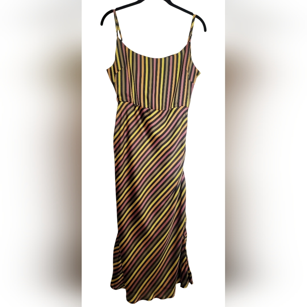 NWT Honey Punch Multicolored Striped Midi Satin Dress Size XL